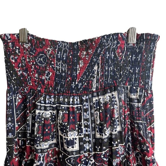 NWT Philosophy Bohemian Strapless Smocked Midi Dress Red & Blue Flowy Cottage SM - Picture 2 of 8